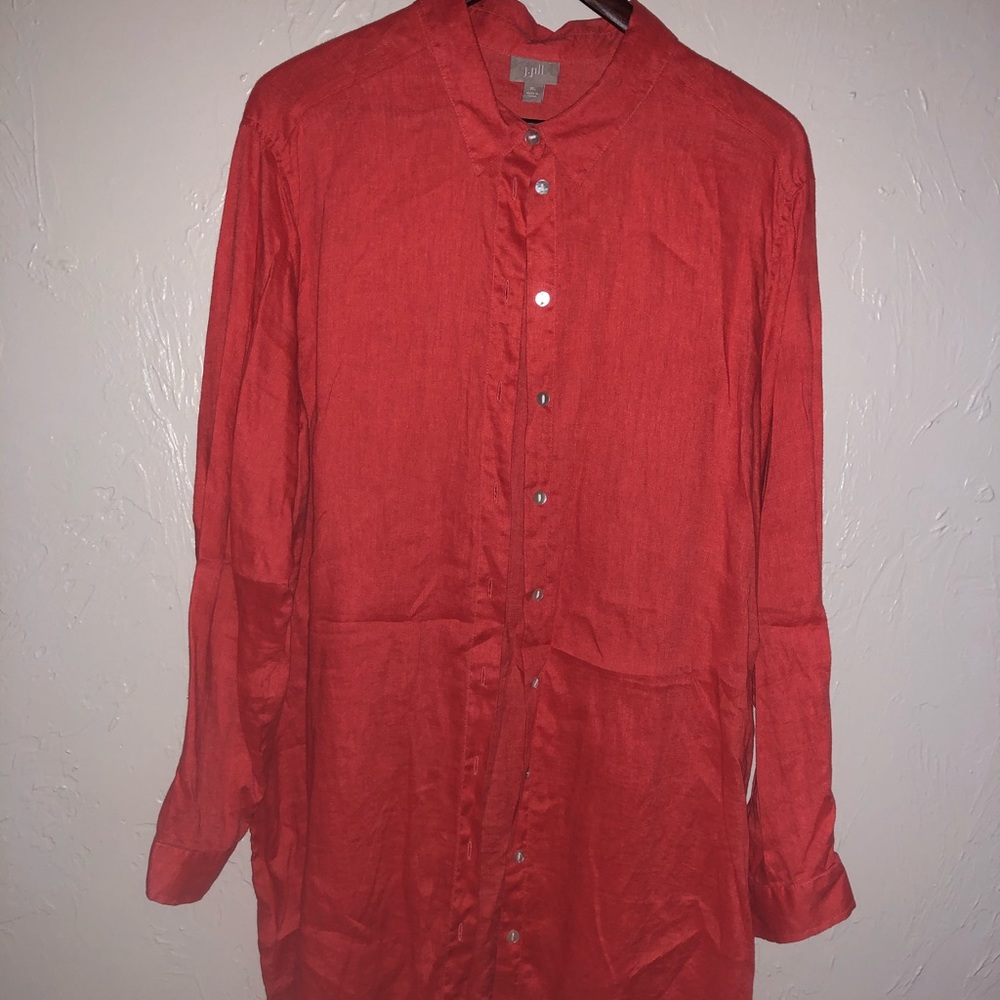 Long J.JILL Linen Tomato Button Down Cover